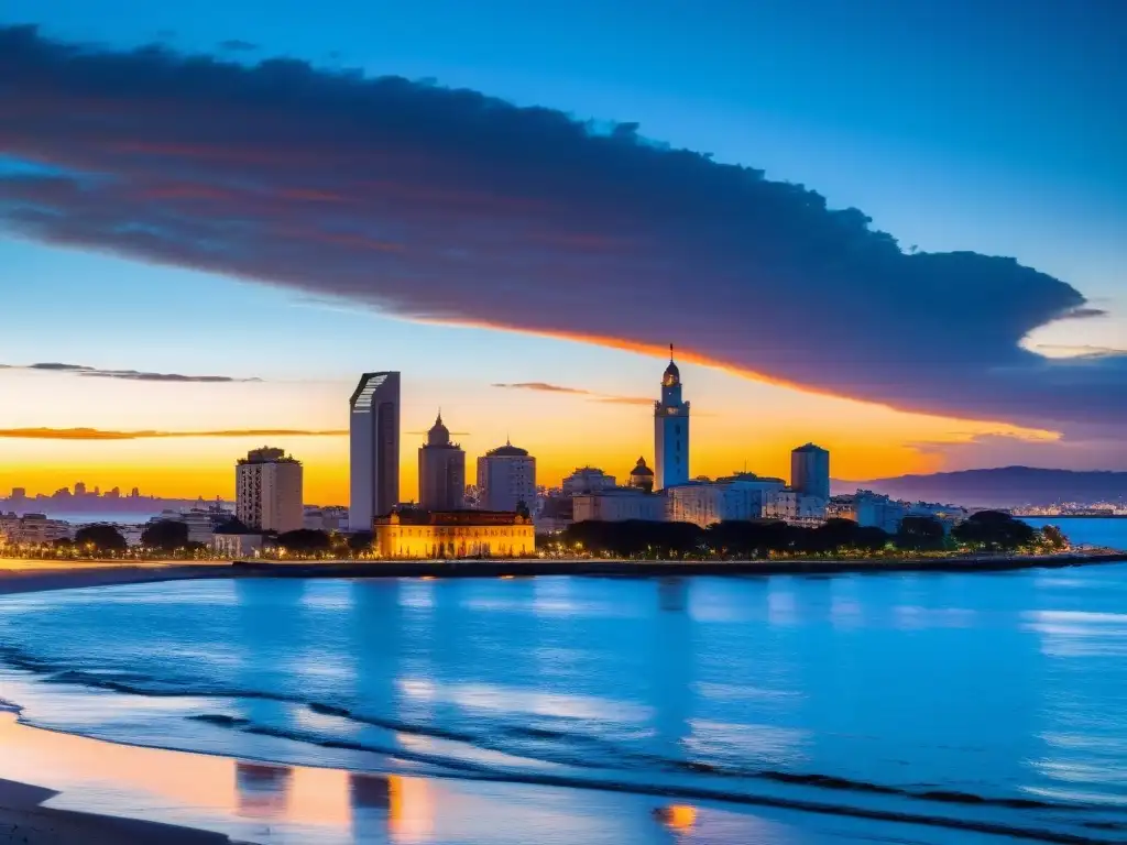 Consejos fotografía Montevideo Uruguay: captura un atardecer espectacular, con la silueta de la ciudad y su río brillante