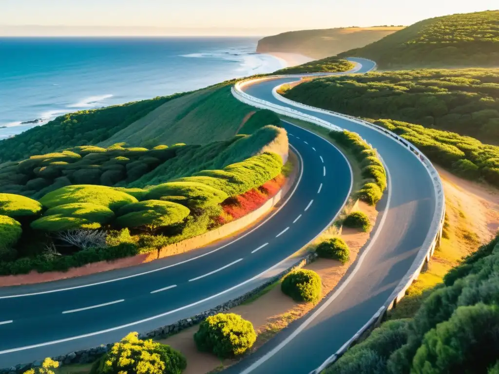 Consejos para viajar en coche por Uruguay: descubre la belleza de la costa en un coche clásico rojo al atardecer