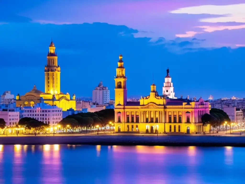 Consejos fotografía Montevideo Uruguay: captura el encanto único del atardecer rosado sobre el Palacio Salvo y la Rambla animada