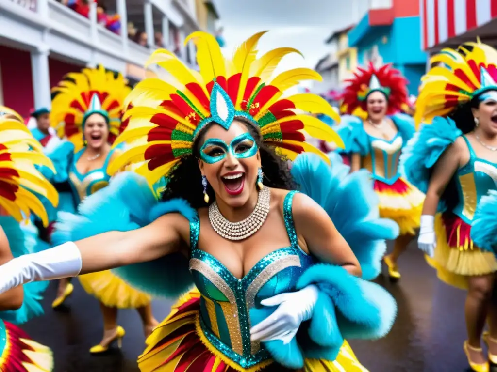 Consejos para capturar la esencia del Carnaval Uruguayo: explosión de colores, danzas vibrantes y alegría en una imagen 8k