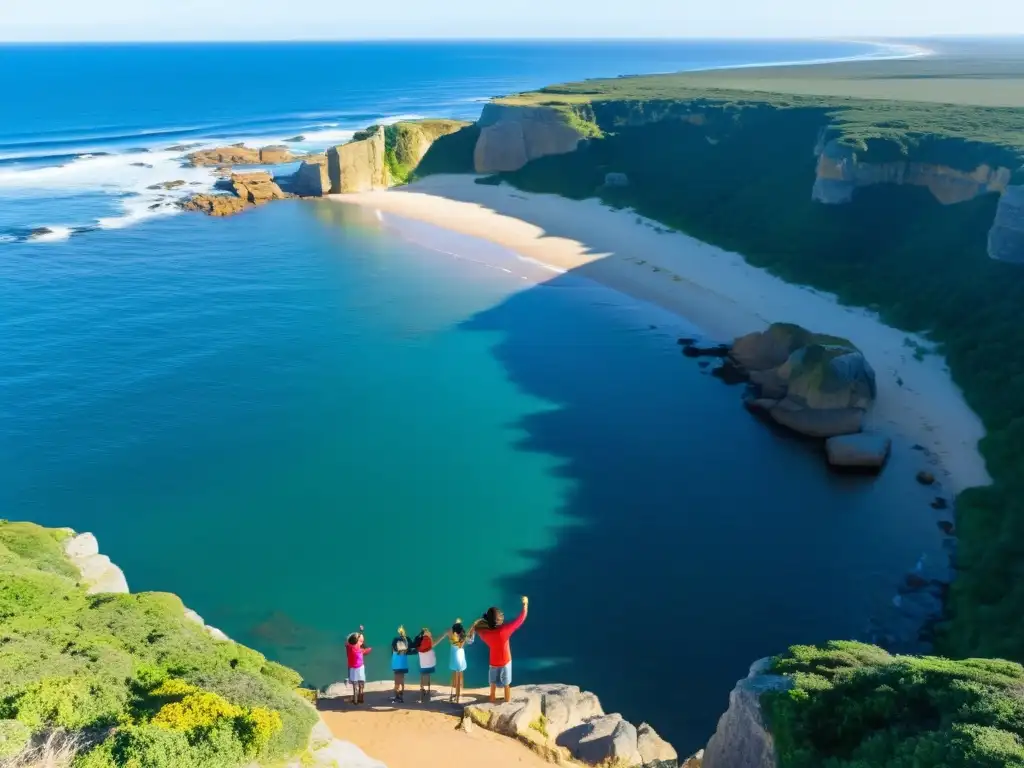 'Consejos viaje Uruguay familia': disfrutando del espléndido paisaje uruguayo, niños señalan emocionados el horizonte azul