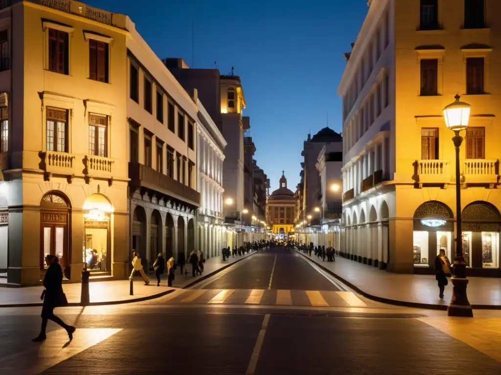 Consejos fotografía vida nocturna Uruguay: captura la vibrante energía de Montevideo, sus calles doradas y el icónico Palacio Salvo bajo las estrellas