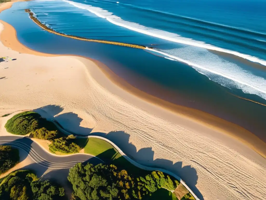 'Consejos viaje accesible playas Uruguay: disfrutando del atardecer inclusivo, con rampas y sillas de ruedas de playa, entre risas y olas doradas