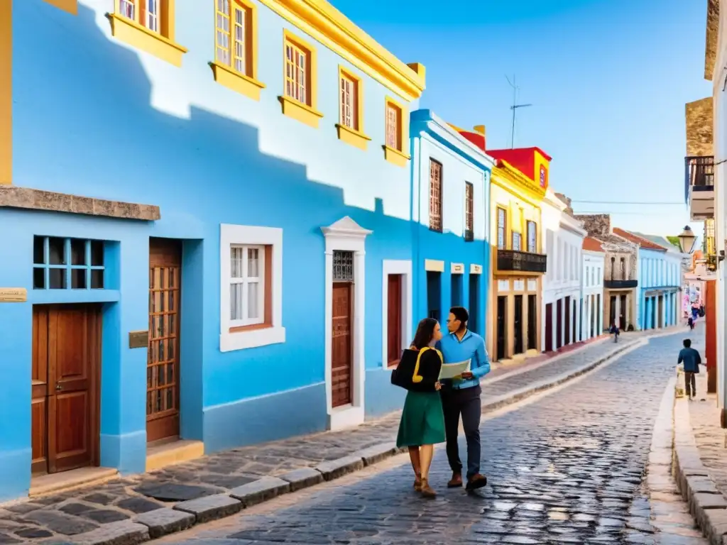 Consejos viaje Uruguay familia: Mañana vibrante explorando calles pintorescas, con emoción y curiosidad en cada esquina