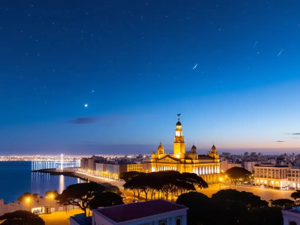 Consejos de fotografía para capturar la vida nocturna de Uruguay: Palacio Salvo, estrellas y luces en Montevideo al anochecer