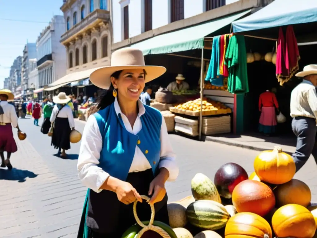 Cultura y belleza de Uruguay destacadas en un mercado bullicioso de Montevideo, donde tradiciones y modernidad coexisten