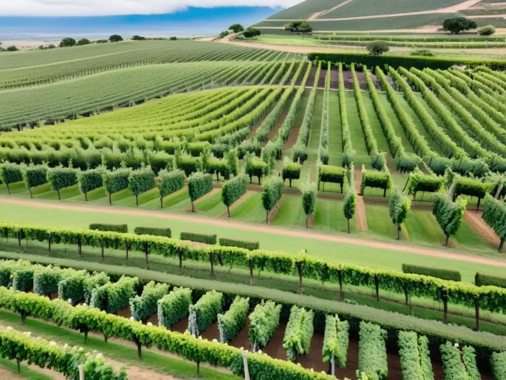 Explorando la cultura y belleza de Uruguay en primavera, paseando por un viñedo desbordante de uvas maduras bajo el sol atardecer