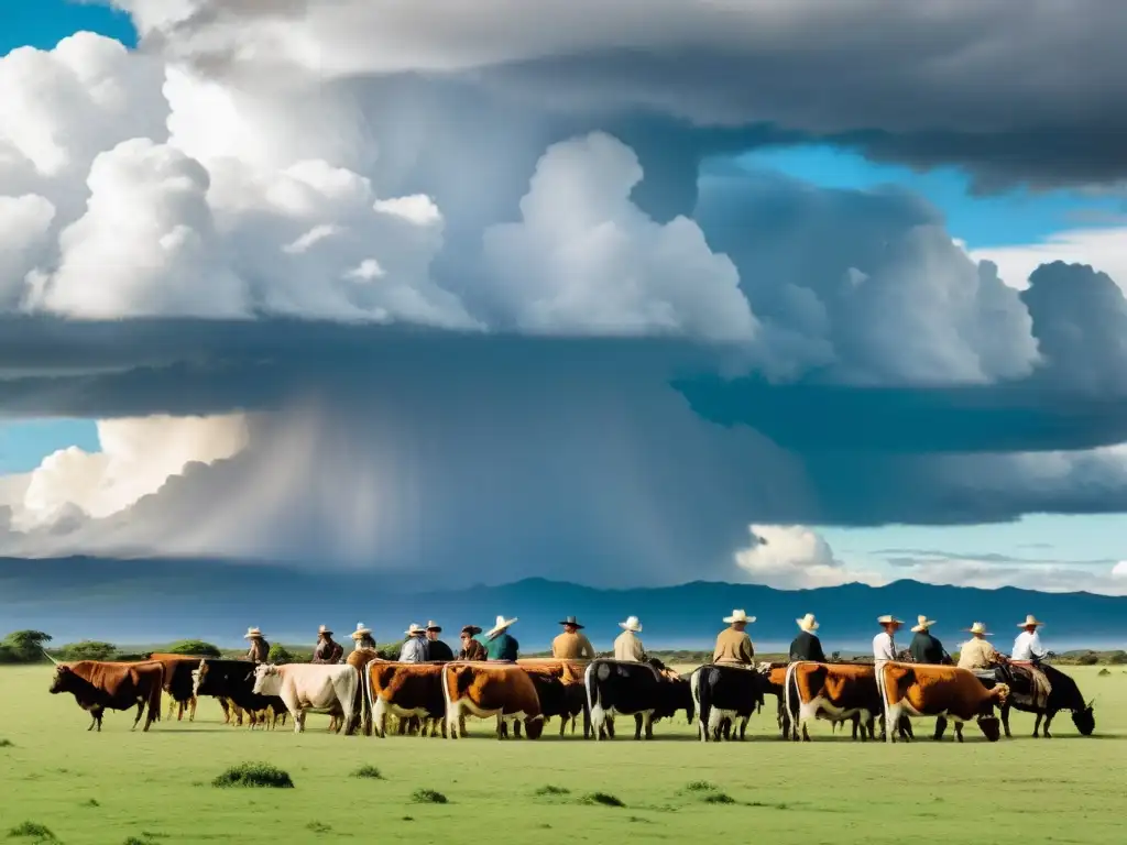 Cultura de los Gauchos Uruguayos: en las vastas pampas, arreando Hereford al son de una guitarra, bebiendo mate y con Montevideo al fondo