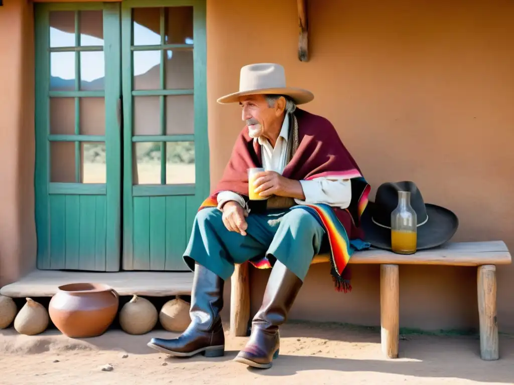 Explorando la cultura uruguaya a través de retratos: un gaucho anciano, compartiendo historias bajo el sol dorado de las pampas