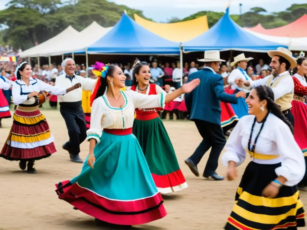 Danzarines uruguayos animan el Festival Nacional de Folclore Durazno, lleno de música, arte local y un atardecer vibrante