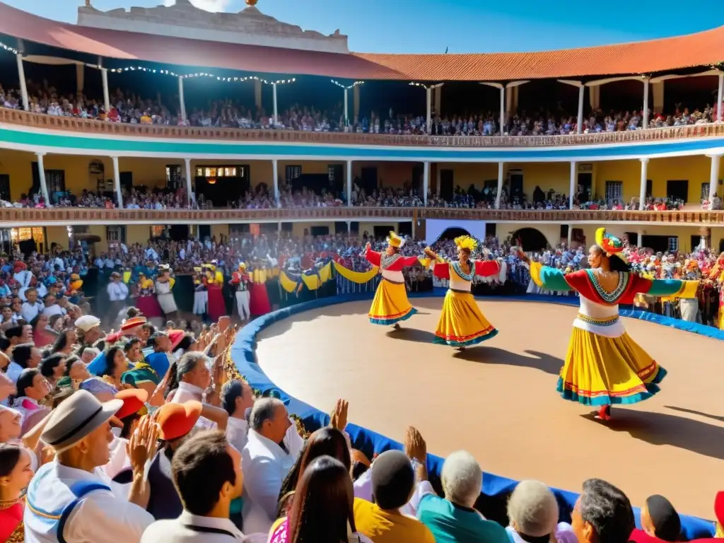 Danzas tradicionales de Uruguay, diversidad cultural en un vibrante festival de Candombe, colores, alegría y nostalgia bajo el atardecer dorado