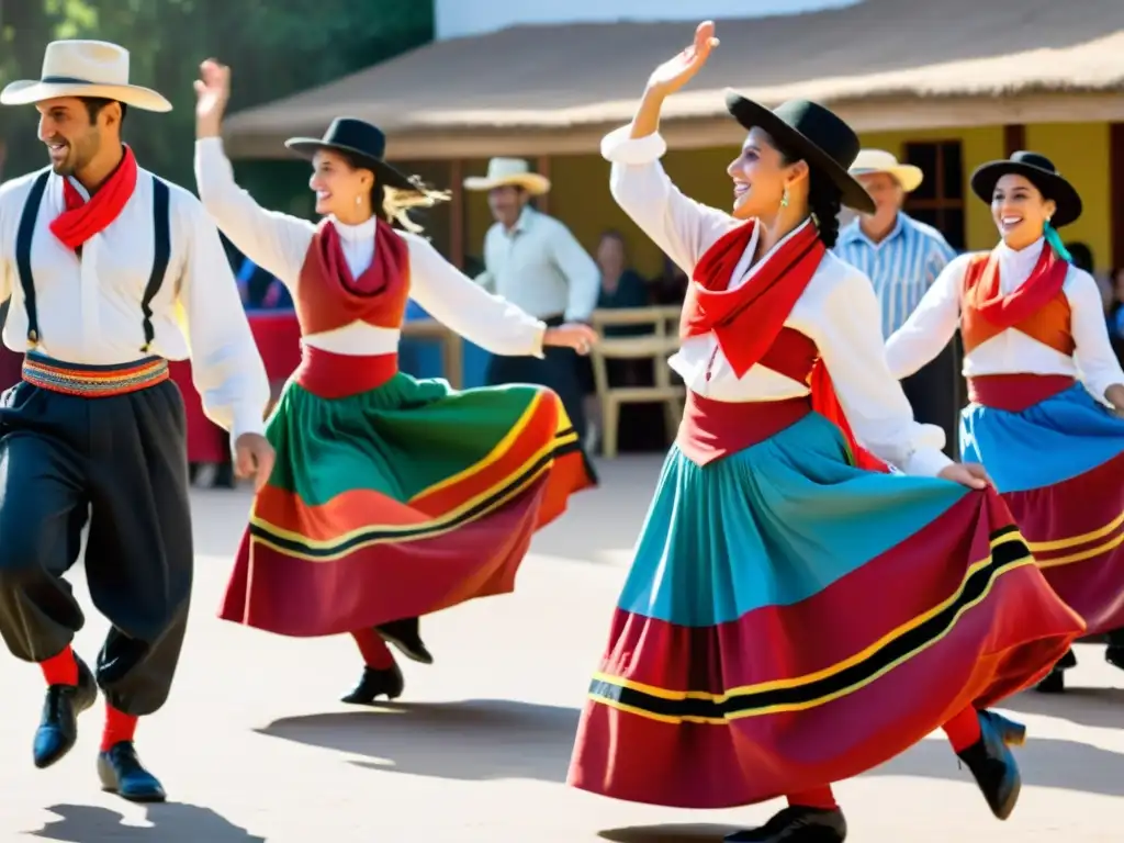 Danzas tradicionales de Uruguay, diversidad cultural en un vibrante despliegue de color y movimiento en un patio colonial