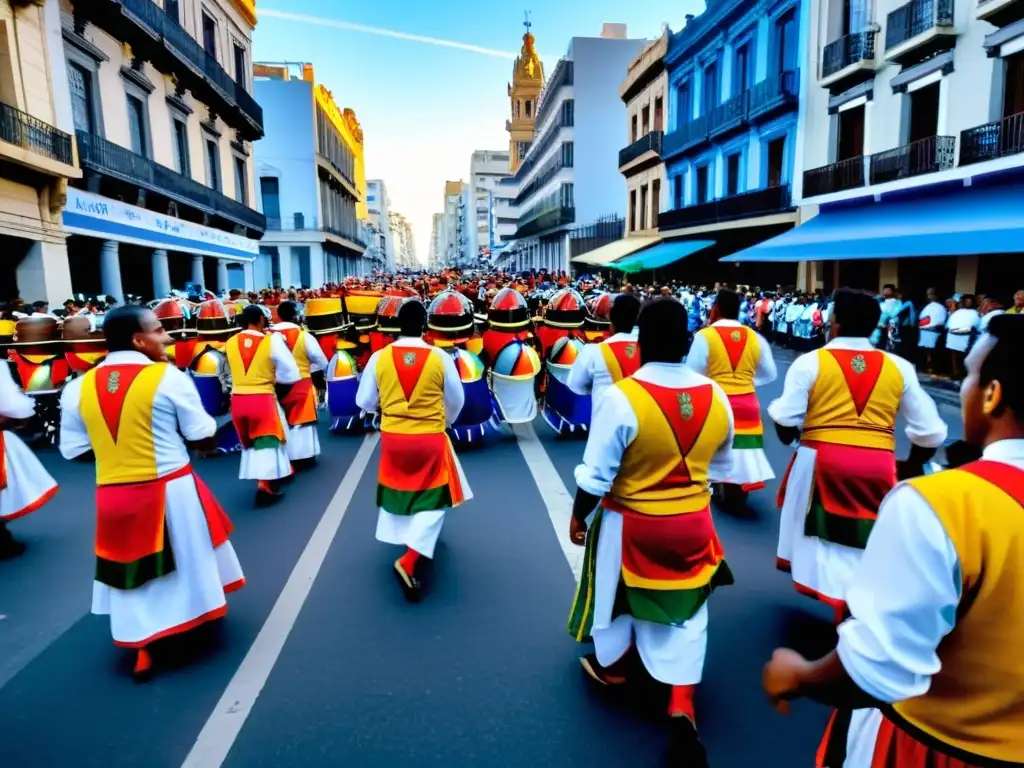 Desfile de 'Llamadas' en Montevideo, con tambores de Candombe, corazón rítmico de Uruguay, bajo un cielo pintado por el atardecer