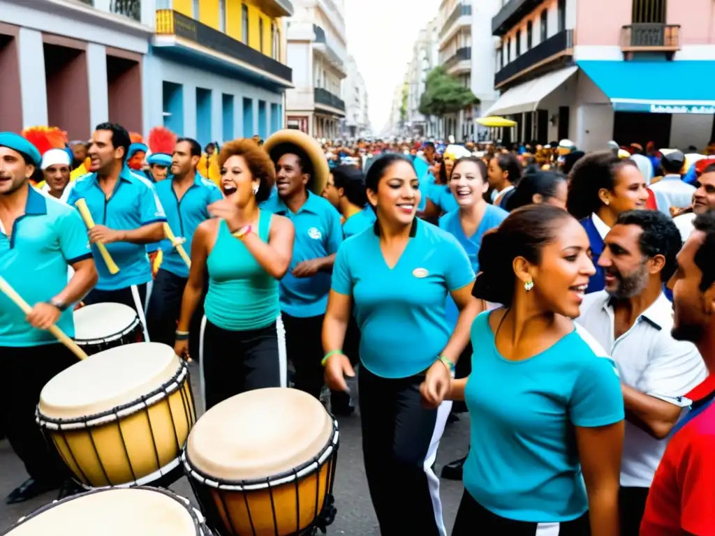 Deslumbrante desfile de Candombe AfroUruguayo, legado cultural, en una calle de Montevideo rebosante de alegría y color