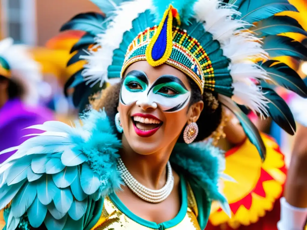 Deslumbrante desfile del Carnaval Uruguay, mezcla de color, música y tradición, bajo el cielo estrellado de Montevideo