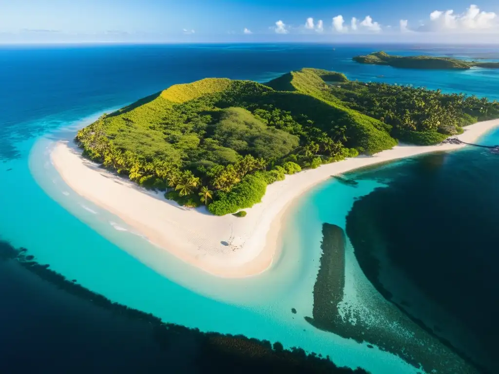 Destino turístico Isla Timoteo Domínguez al atardecer, con su vegetación exuberante, playas doradas y acantilados majestuosos