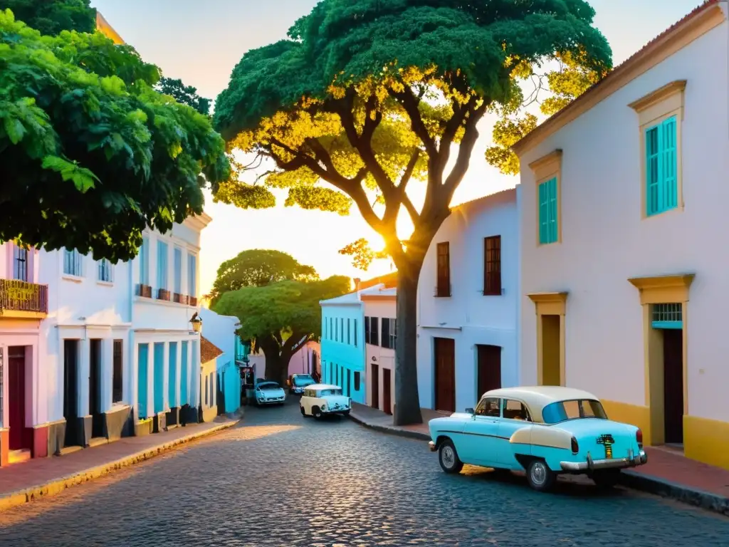 Destinos destacados de Uruguay: un atardecer en la histórica Colonia del Sacramento, con calles encantadoras y un faro imponente