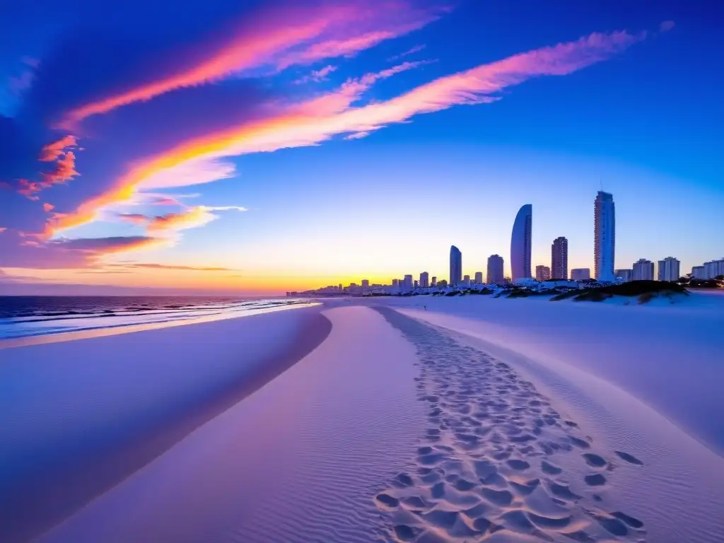 Destinos destacados de Uruguay: Punta del Este, con su atardecer de colores pastel, la escultura 'La Mano' y yates en el marina