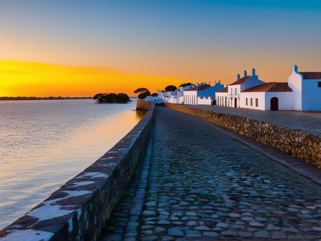 Diario de viaje Colonia del Sacramento: atardecer dorado, calles empedradas vacías y un coche clásico que añade nostalgia a la escena