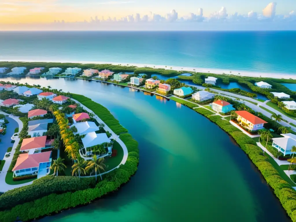 Amanecer dorado en Florida, ciudad de las flores, con sus casas coloridas, parques verdes y la belleza del Atlántico