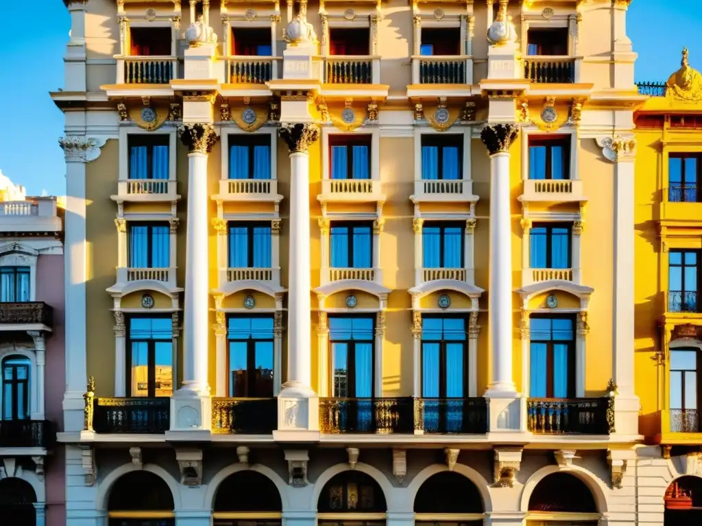 Edificio italiano ornamentado iluminado por el sol, reflejo de la influencia italiana en la cultura uruguaya