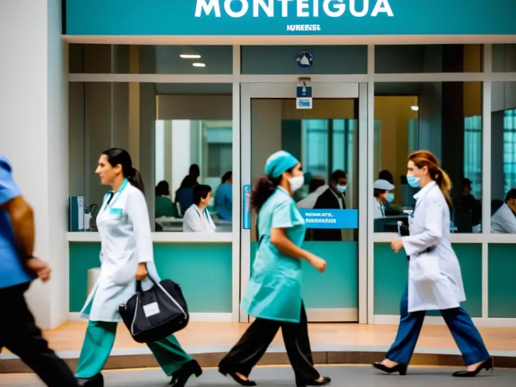 Emergencias de salud en pleno viaje por Uruguay: escena vibrante de profesionales médicos atendiendo con urgencia en un hospital moderno de Montevideo