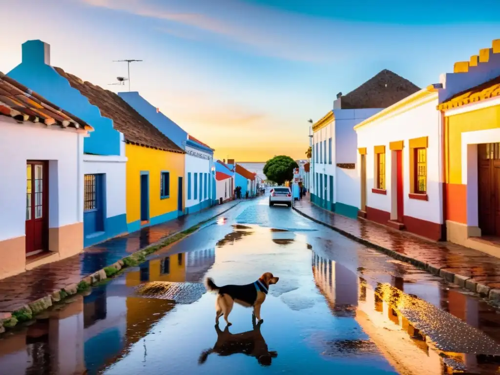 Encanto de pueblos en Uruguay: calles de adoquines húmedas, casas coloridas, música tradicional y bailes al atardecer