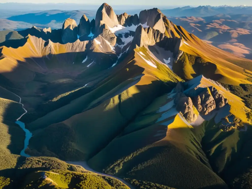 Escalada en Uruguay desafíos picos: valientes aventureros ascendiendo una montaña dorada al atardecer, en un paisaje agreste y majestuoso