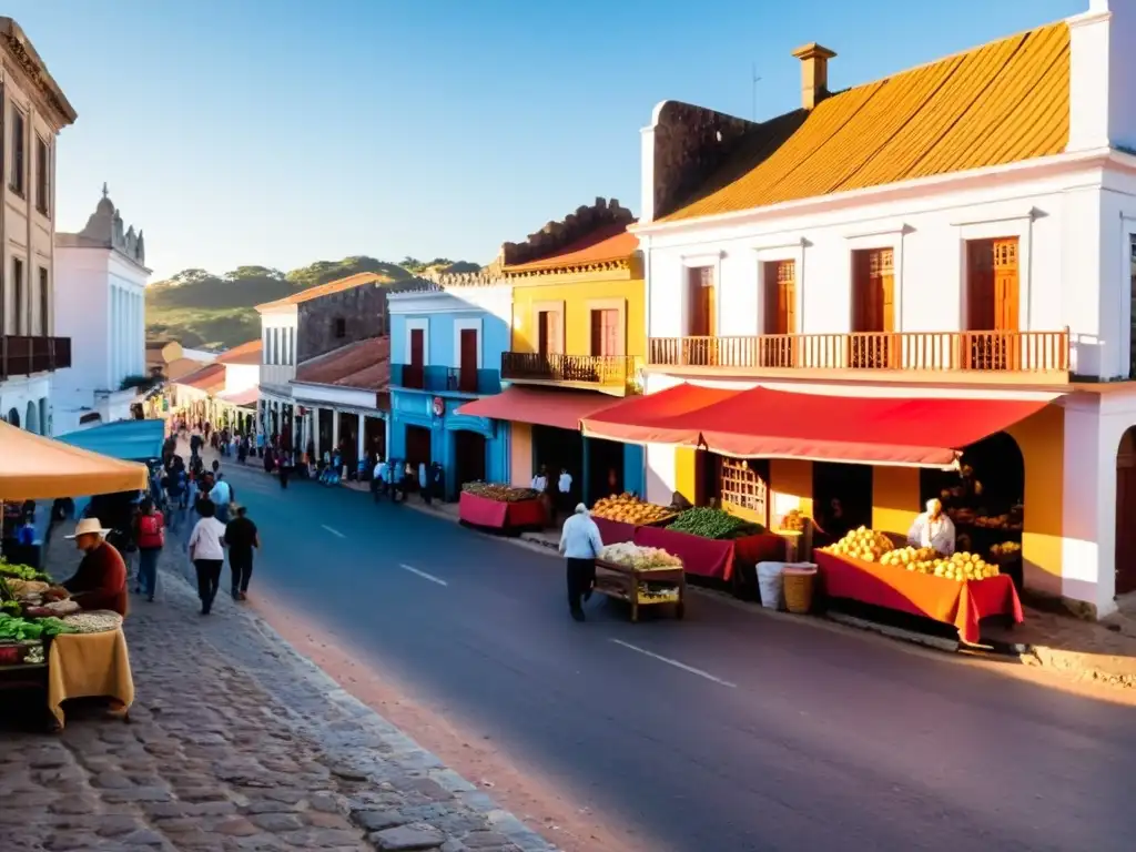 Escena bulliciosa en Durazno, Uruguay durante la hora dorada, la historia, cultura y naturaleza se funden en una danza de colores y música