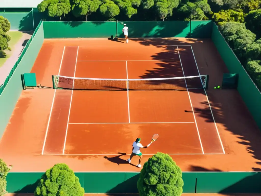 Escena vibrante de crecimiento del tenis en Uruguay: eventos capturando la intensidad de un partido en una cancha soleada de Montevideo