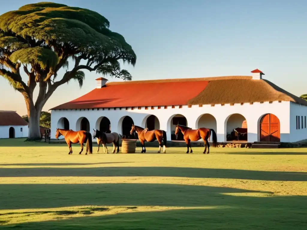 Amanecer en una estancia uruguaya de arquitectura colonial