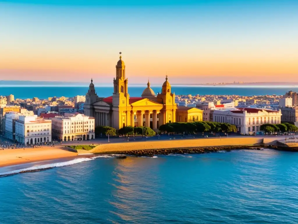 Estudiantes internacionales descubren Montevideo bajo un dorado atardecer, reflejando el turismo educativo en Uruguay