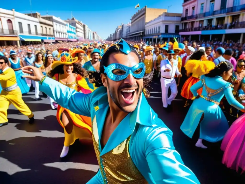 Eventos culturales destacados Uruguay: Carnaval lleno de color y ritmo bajo el cielo azul de Montevideo, un espectáculo de tradición y alegría