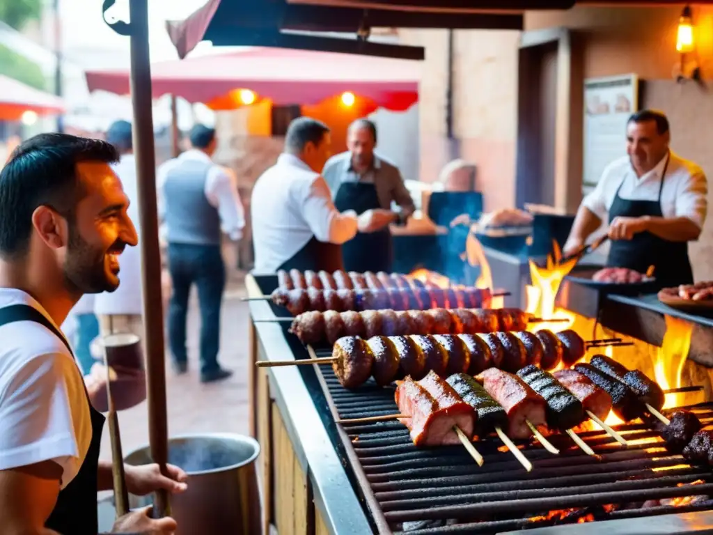 Eventos gastronómicos en Uruguay: identidad cultural viva en una parrilla tradicional, asador atento, delicias locales y vino Tannat