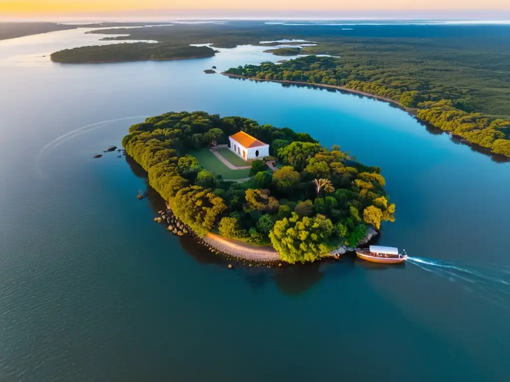 Experiencia turística en Isla Martín García, con visitantes explorando senderos, disfrutando la calidez del atardecer y su historia