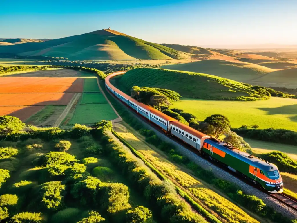 Experiencia única viaje tren Uruguay, atravesando campiñas bañadas por el sol poniente, bajo un cielo de estrellas nacientes