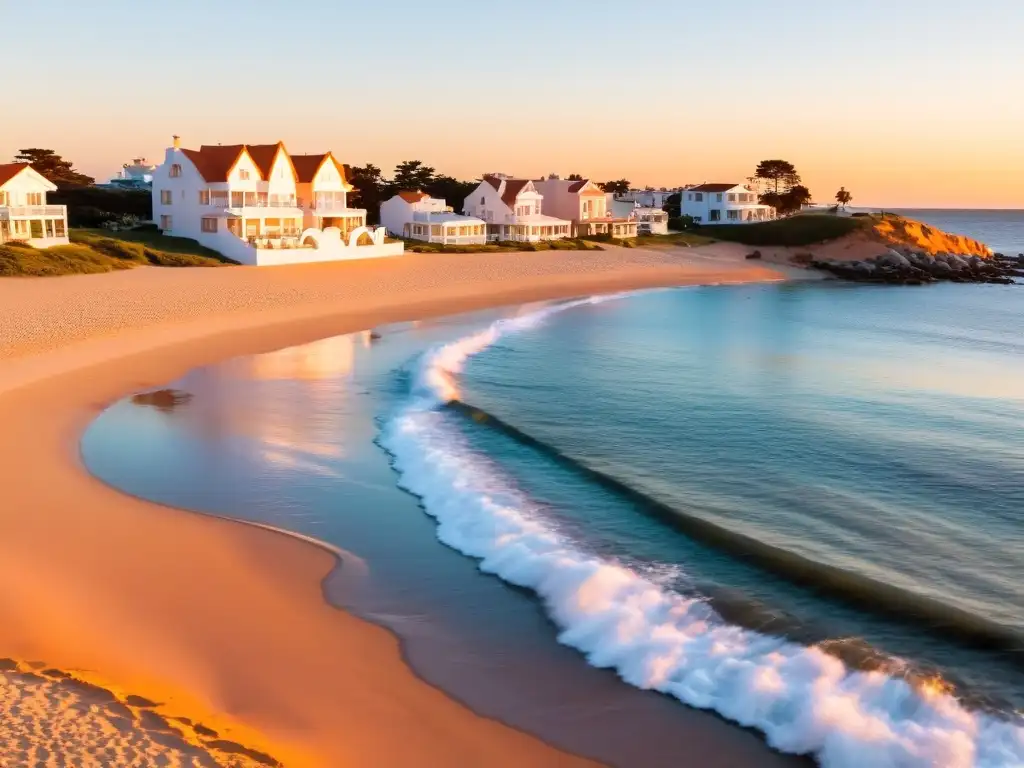 Familia disfrutando de un atardecer dorado en Punta Del Este, cerca de los mejores alojamientos para niños en Uruguay