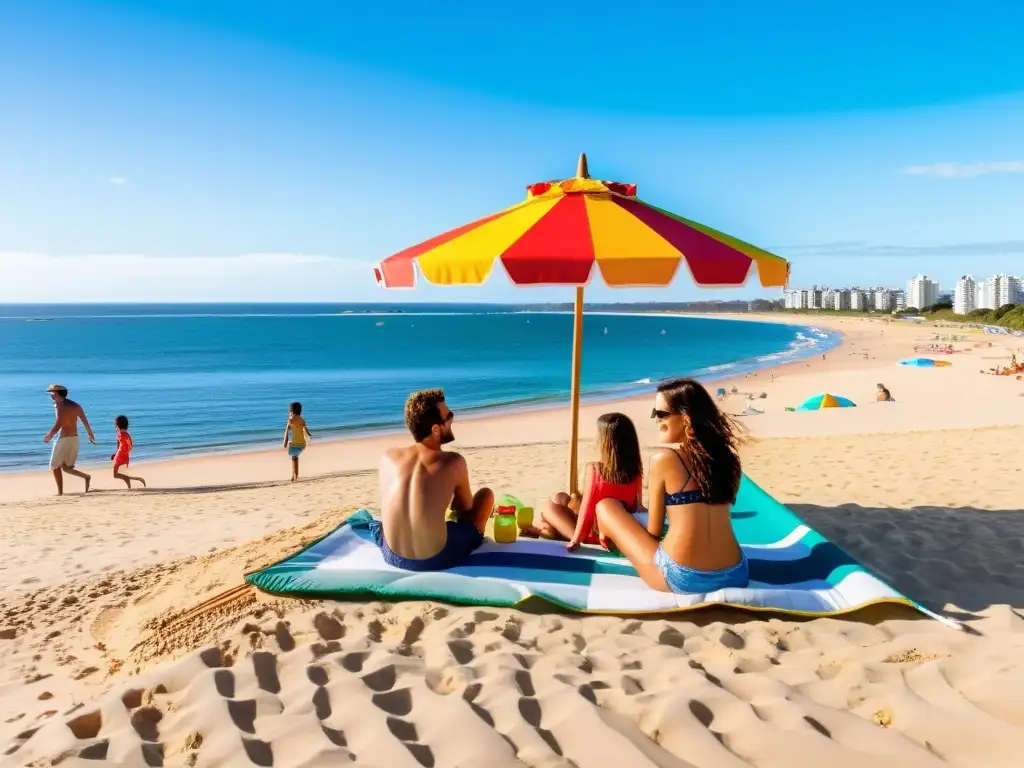 Familia feliz disfrutando bajo el sol en Punta del Este, principal entre los destinos y actividades para niños en Uruguay