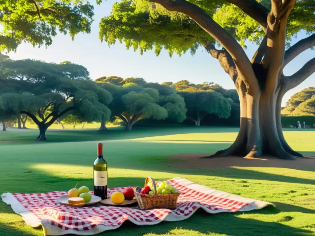 Familia disfrutando un mágico atardecer en Parque Rodó, Uruguay, uno de los parques tranquilos para picnics, rodeados de naturaleza y risas infantiles