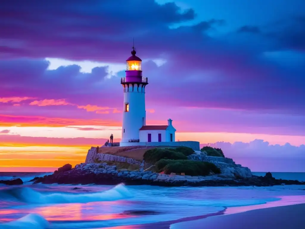 Farol de La Paloma, una de las joyas costeras de Uruguay, deslumbrante al atardecer, guiando a los marineros a casa