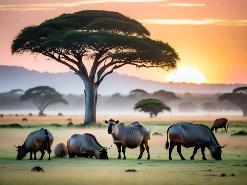 Fotografiar fauna y flora uruguaya en el amanecer, capibaras pastando bajo un ceibo en flor y un ave al vuelo