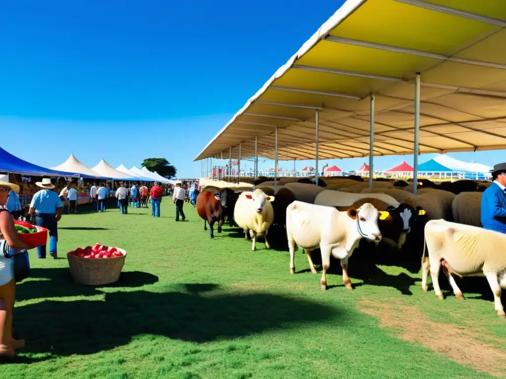 Feria agrícola de Uruguay, Expo Prado, llena de vida y sostenibilidad: agricultores orgullosos, ganado pacífico y monumento Artigas destacando