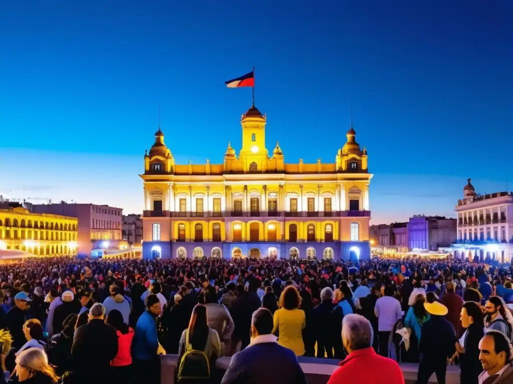 Festival de 'Eventos Artísticos Uruguay 2022', lleno de colores y vida, bajo el emblemático Palacio Salvo al atardecer