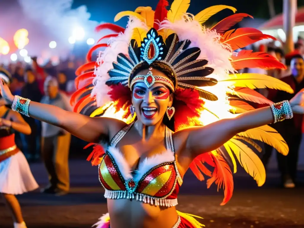 Fotografiando festivales tradicionales en Uruguay; un vibrante carnaval nocturno lleno de danza, color y encanto