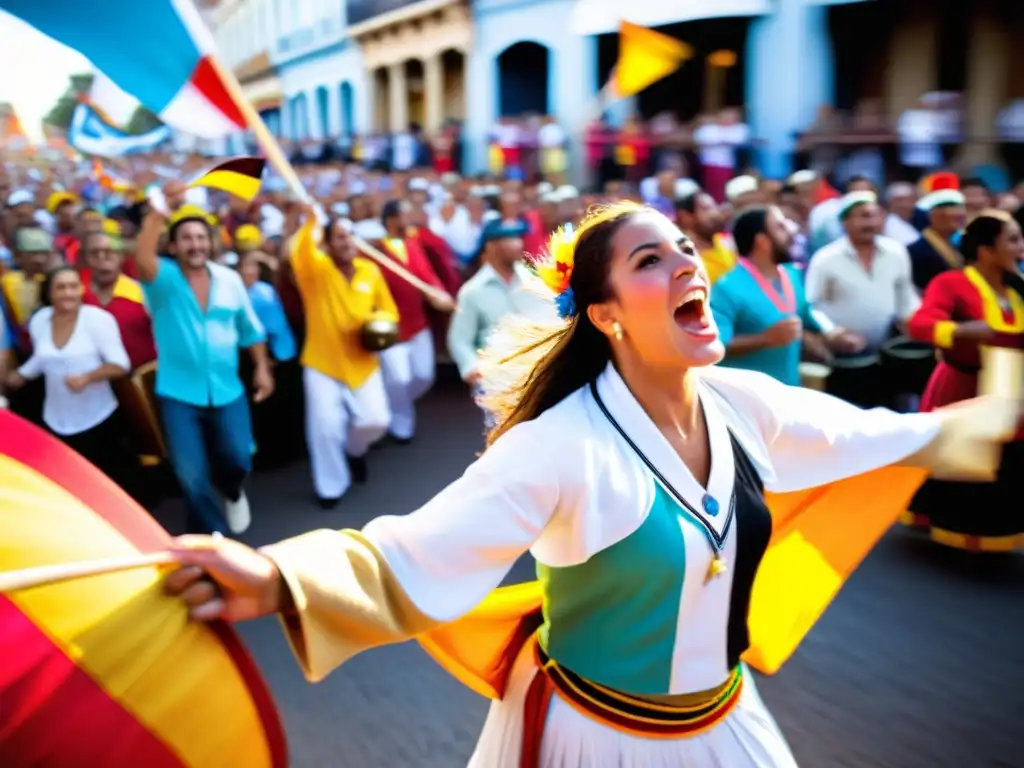 Fiestas y festivales tradicionales en Uruguay cobran vida con un mar de color, trajes típicos, y el apasionado ritmo del candombe