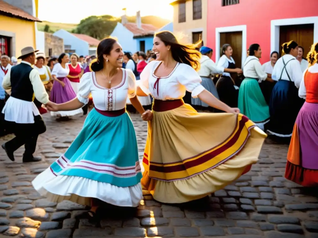 Fiestas tradicionales pueblos Uruguay: al caer el sol, las calles cobran vida con danzas, música y risas, envueltas en tonos dorados