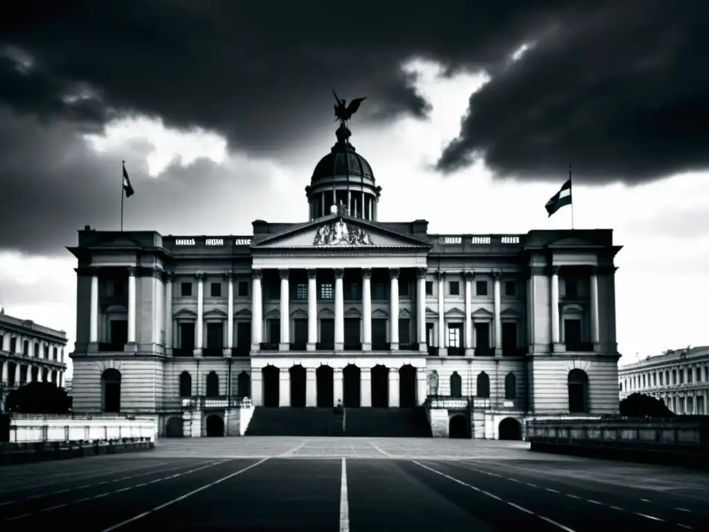 Foto en blanco y negro del Palacio Legislativo de Montevideo, 1973, bajo la sombra de la dictadura cívicomilitar uruguaya historia