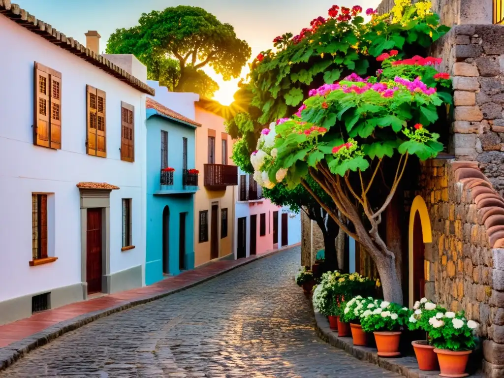 Fotografías de viaje en Uruguay capturando la mágica puesta de sol en Colonia del Sacramento, con sus calles empedradas y casas coloniales