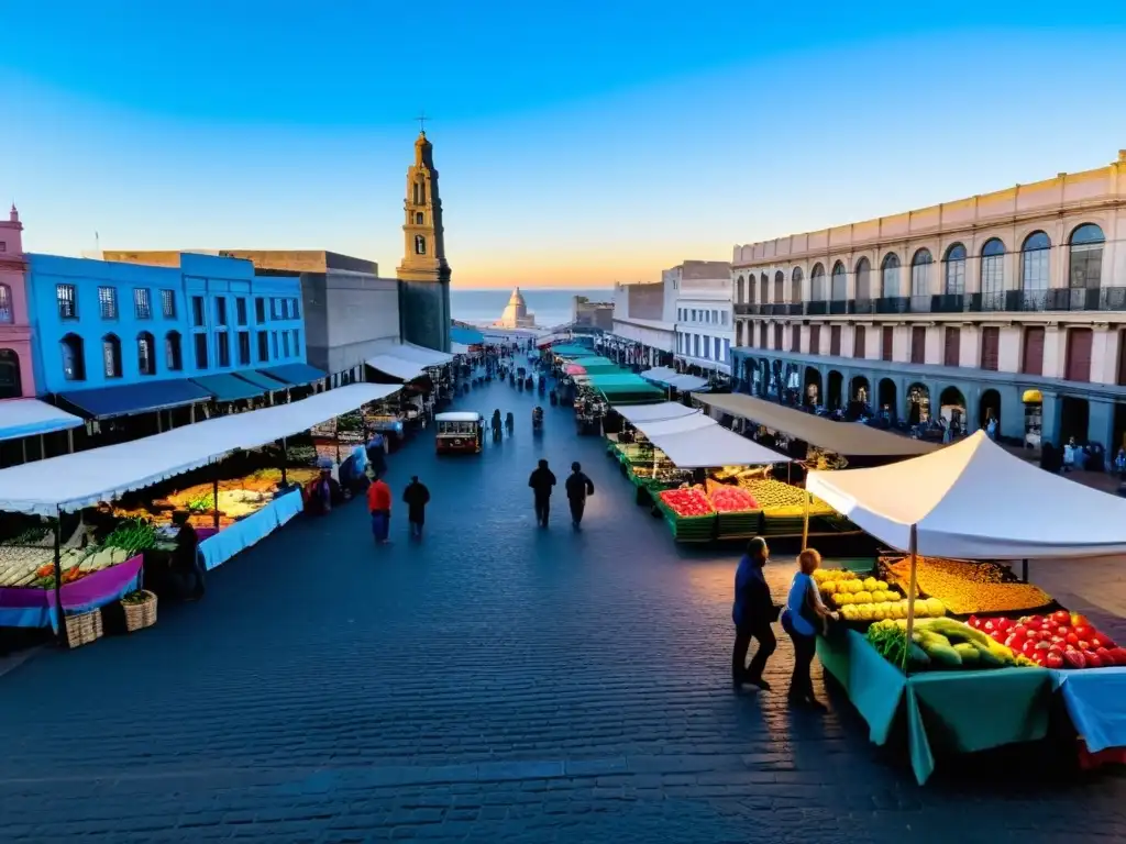 Un fotógrafo captura el bullicioso mercado de Montevideo, Uruguay, iluminado por el suave amanecer