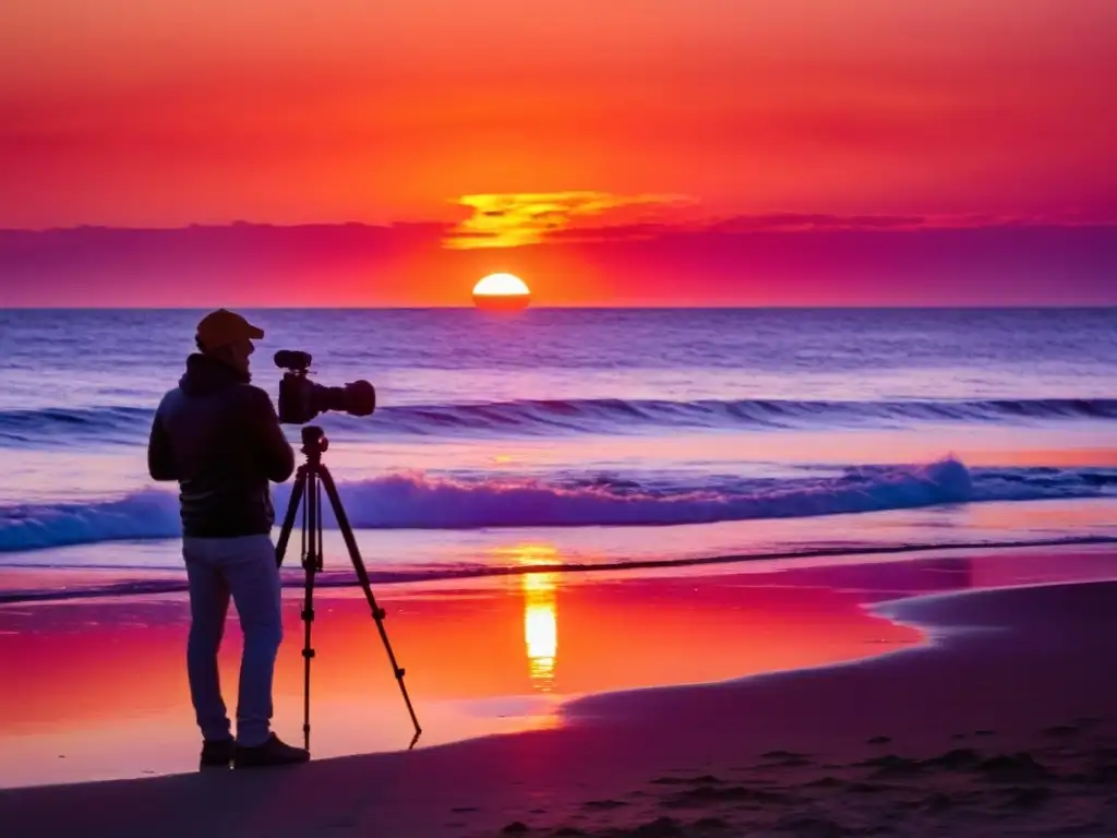 Un fotógrafo captura un impresionante atardecer en la costa uruguaya, uno de los mejores lugares para fotografiar atardeceres en Uruguay